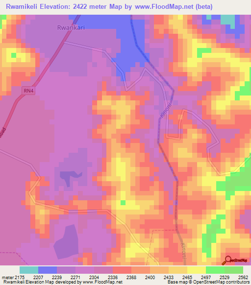 Rwamikeli,Rwanda Elevation Map