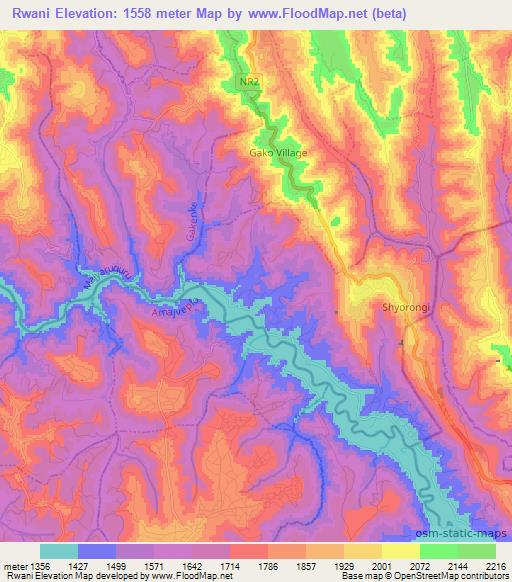 Rwani,Rwanda Elevation Map