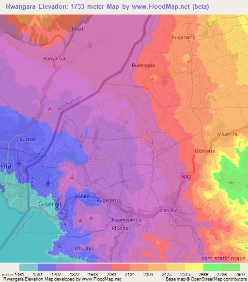 Rwangara,Rwanda Elevation Map