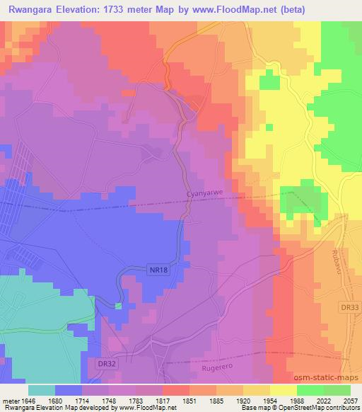 Rwangara,Rwanda Elevation Map