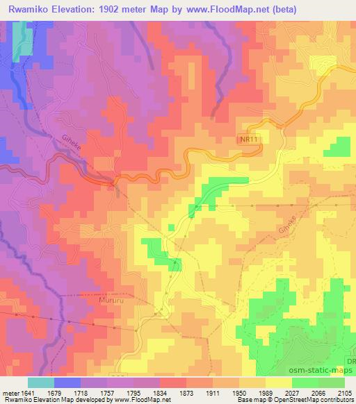 Rwamiko,Rwanda Elevation Map