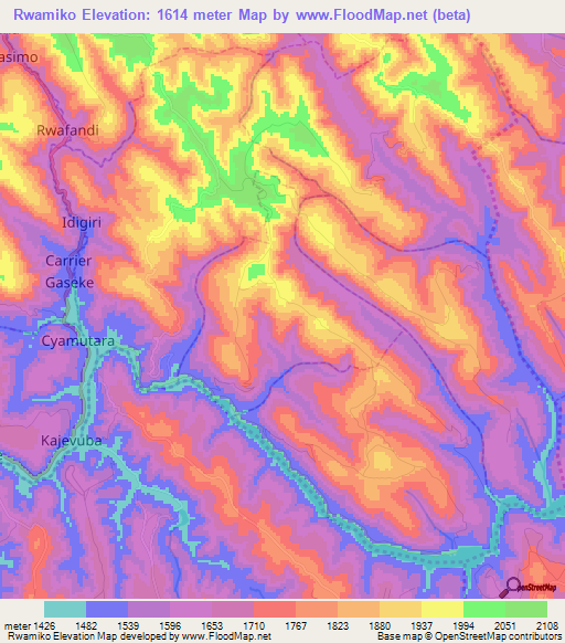 Rwamiko,Rwanda Elevation Map