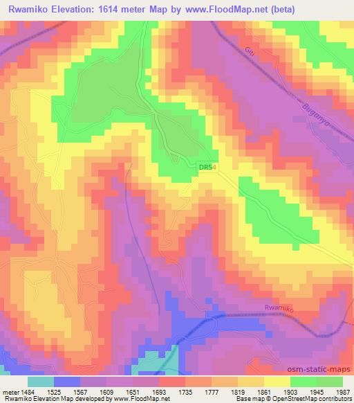 Rwamiko,Rwanda Elevation Map