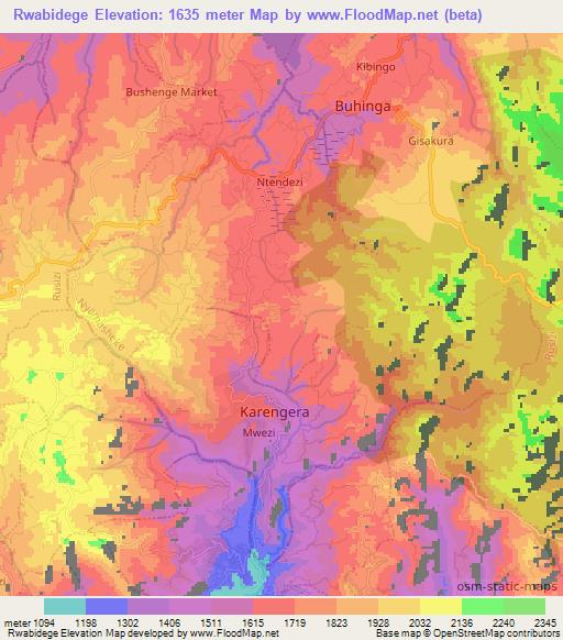 Rwabidege,Rwanda Elevation Map