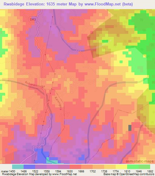 Rwabidege,Rwanda Elevation Map
