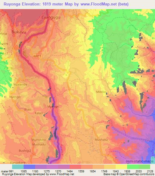 Ruyonga,Rwanda Elevation Map