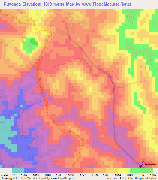Ruyonga,Rwanda Elevation Map