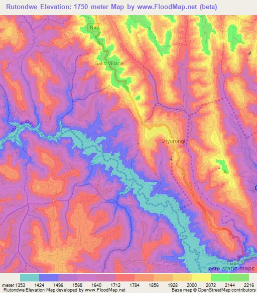 Rutondwe,Rwanda Elevation Map
