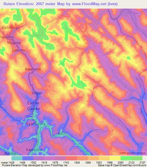 Rutare,Rwanda Elevation Map