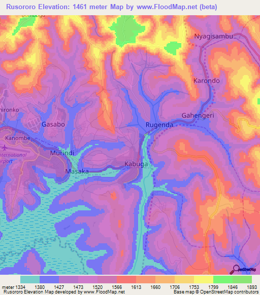Rusororo,Rwanda Elevation Map