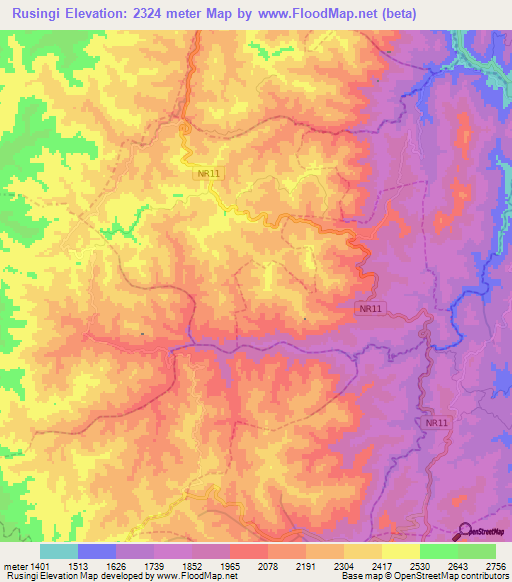 Rusingi,Rwanda Elevation Map