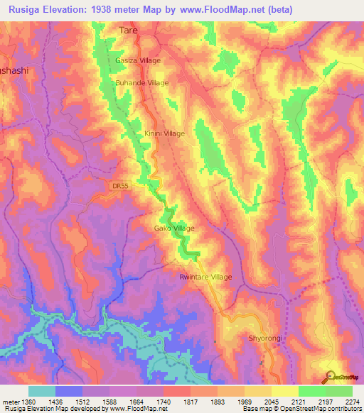 Rusiga,Rwanda Elevation Map
