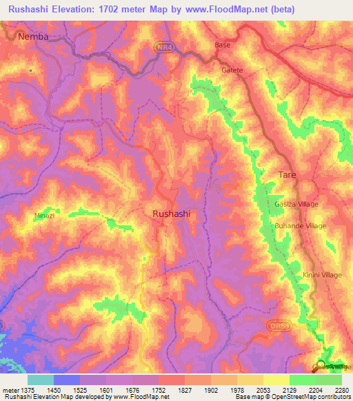 Rushashi,Rwanda Elevation Map