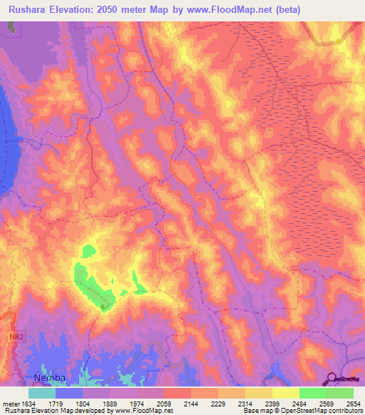 Rushara,Rwanda Elevation Map