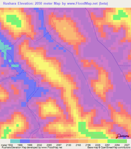 Rushara,Rwanda Elevation Map