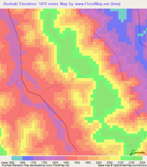 Rushaki,Rwanda Elevation Map