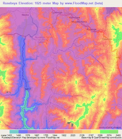 Rusebeya,Rwanda Elevation Map