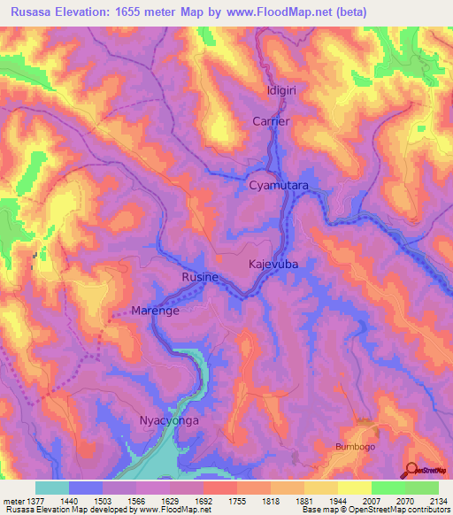 Rusasa,Rwanda Elevation Map