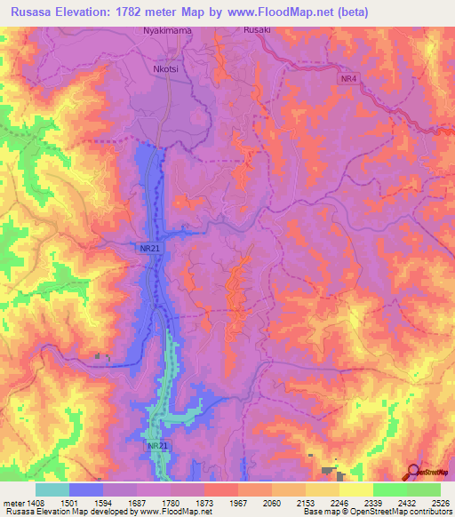 Rusasa,Rwanda Elevation Map