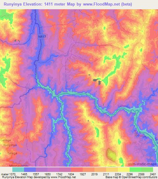 Runyinya,Rwanda Elevation Map