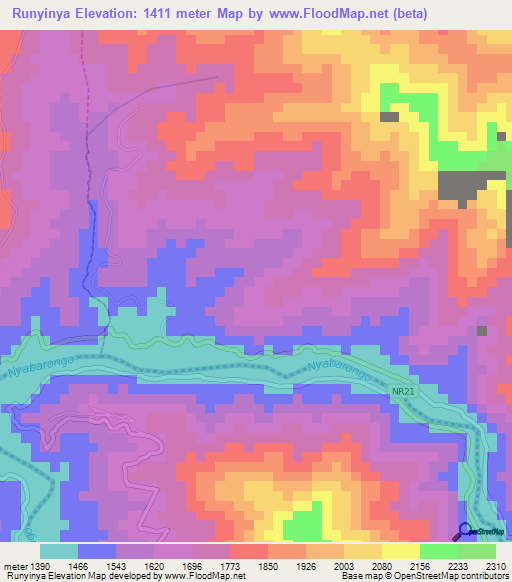 Runyinya,Rwanda Elevation Map
