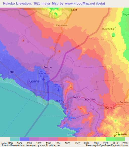 Rukoko,Rwanda Elevation Map