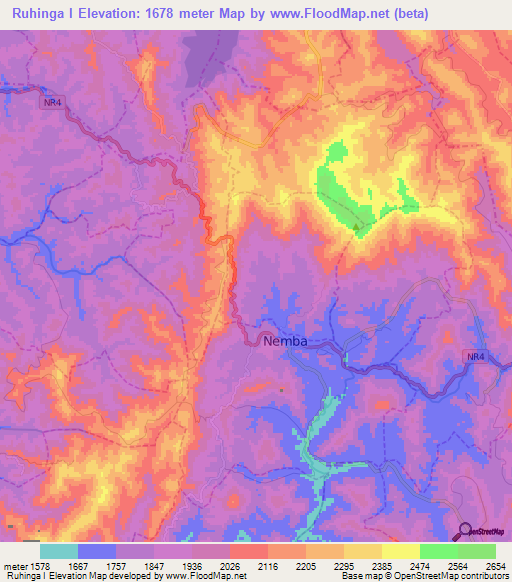 Ruhinga I,Rwanda Elevation Map