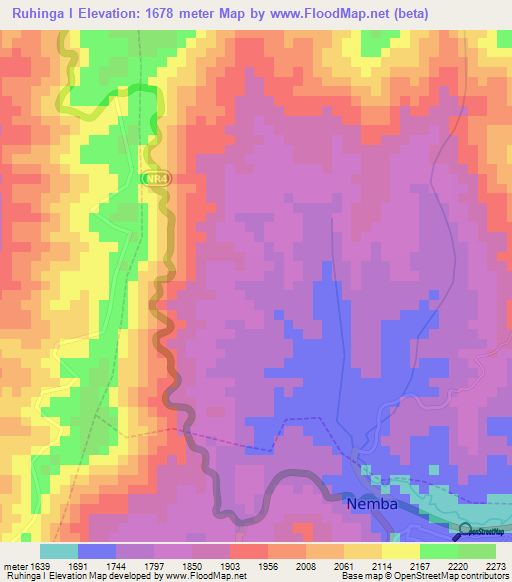 Ruhinga I,Rwanda Elevation Map