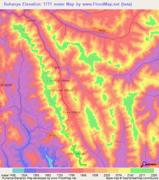 Ruhanya,Rwanda Elevation Map