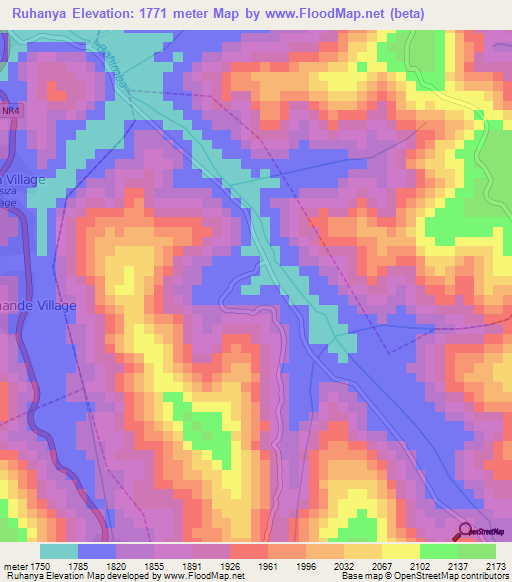 Ruhanya,Rwanda Elevation Map