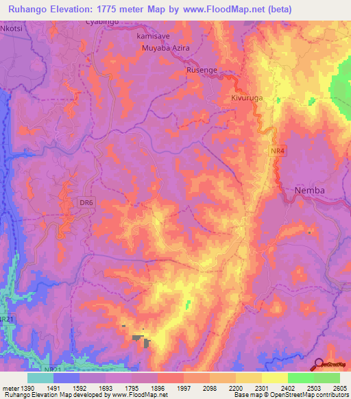 Ruhango,Rwanda Elevation Map