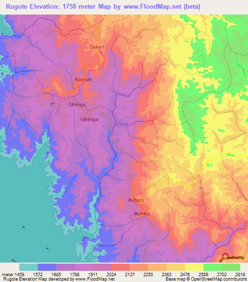 Rugote,Rwanda Elevation Map