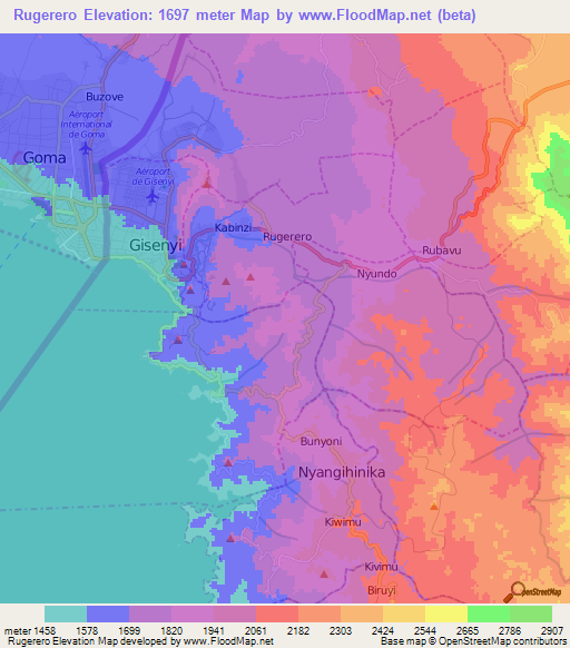 Rugerero,Rwanda Elevation Map