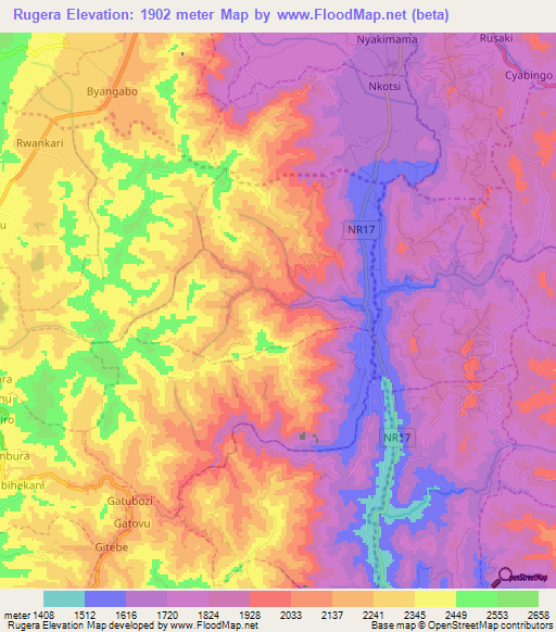 Rugera,Rwanda Elevation Map
