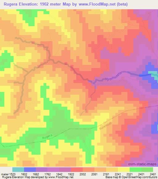 Rugera,Rwanda Elevation Map