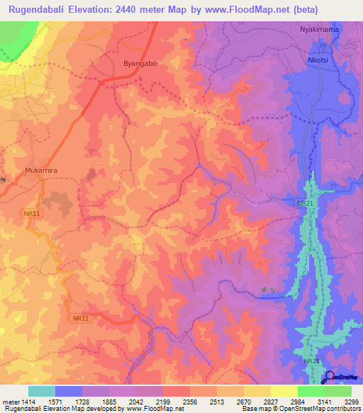 Rugendabali,Rwanda Elevation Map