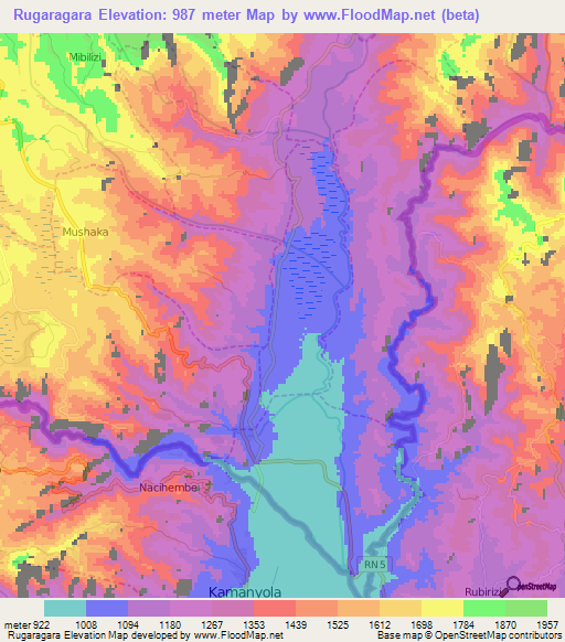 Rugaragara,Rwanda Elevation Map