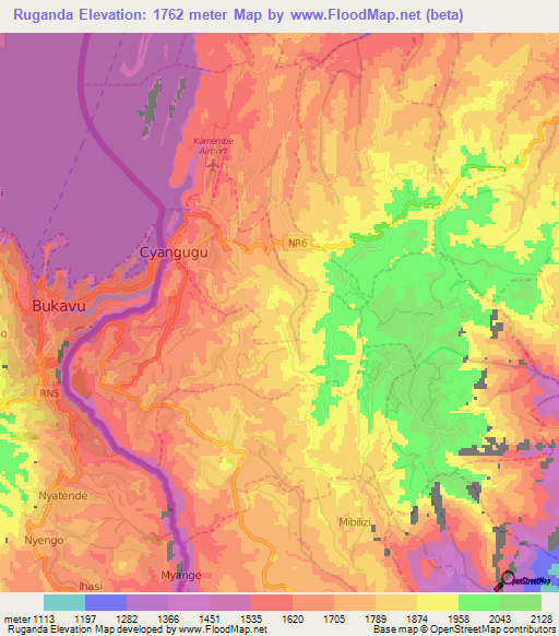 Ruganda,Rwanda Elevation Map