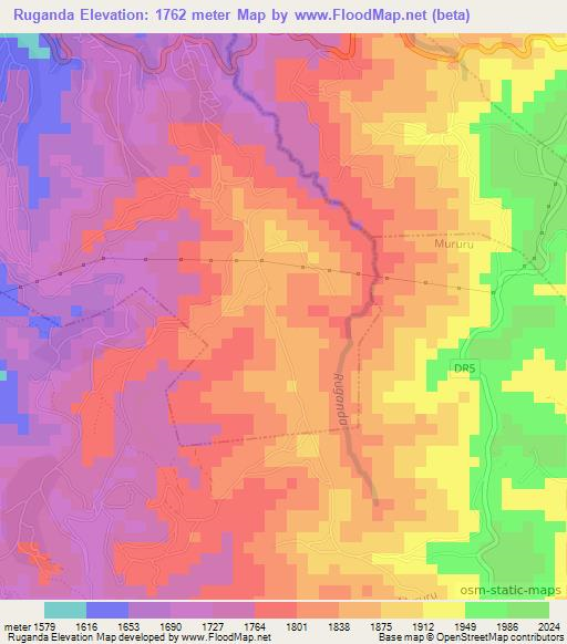Ruganda,Rwanda Elevation Map