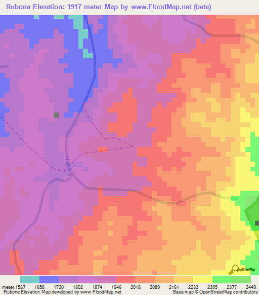 Rubona,Rwanda Elevation Map