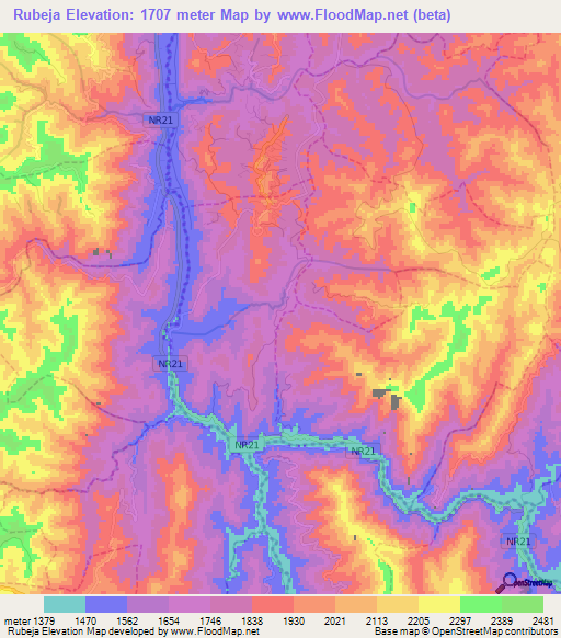 Rubeja,Rwanda Elevation Map