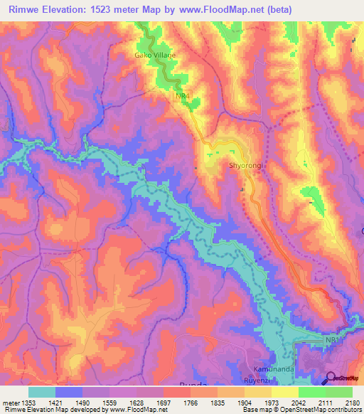 Rimwe,Rwanda Elevation Map