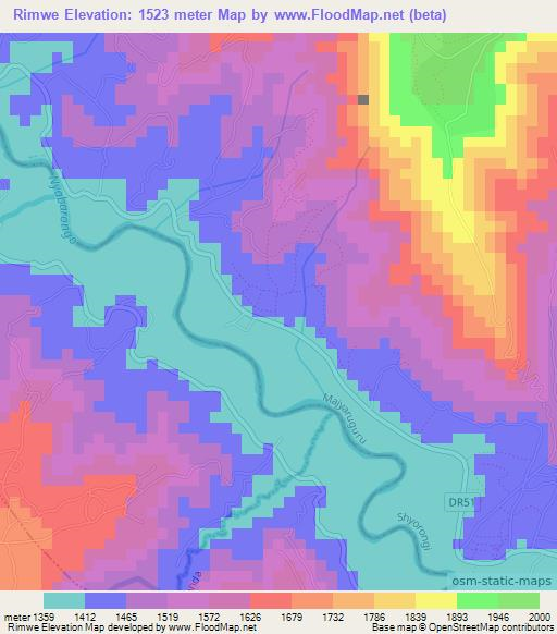 Rimwe,Rwanda Elevation Map