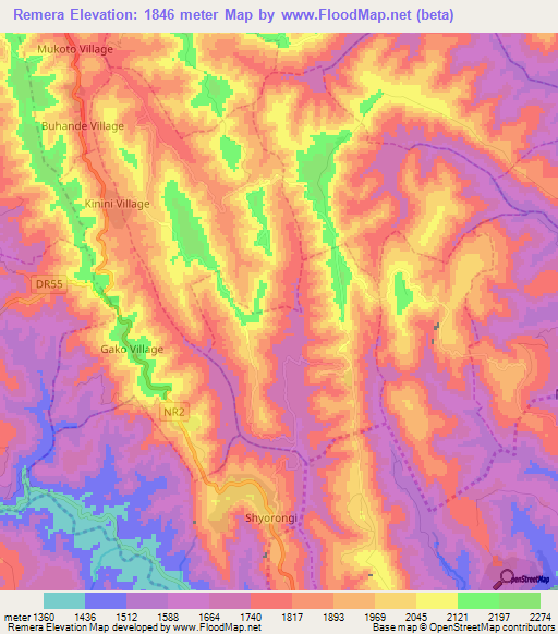 Remera,Rwanda Elevation Map