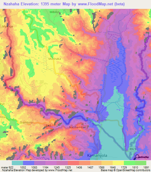 Nzahaha,Rwanda Elevation Map