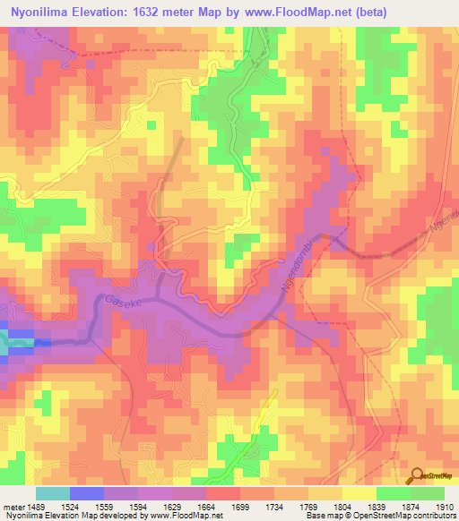 Nyonilima,Rwanda Elevation Map
