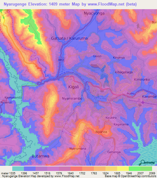Nyarugenge,Rwanda Elevation Map