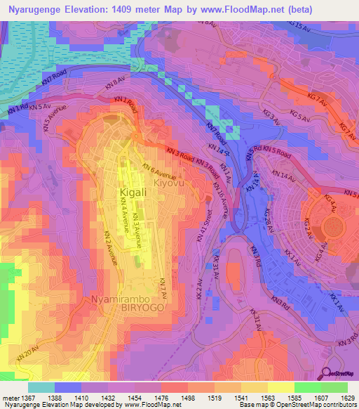 Nyarugenge,Rwanda Elevation Map