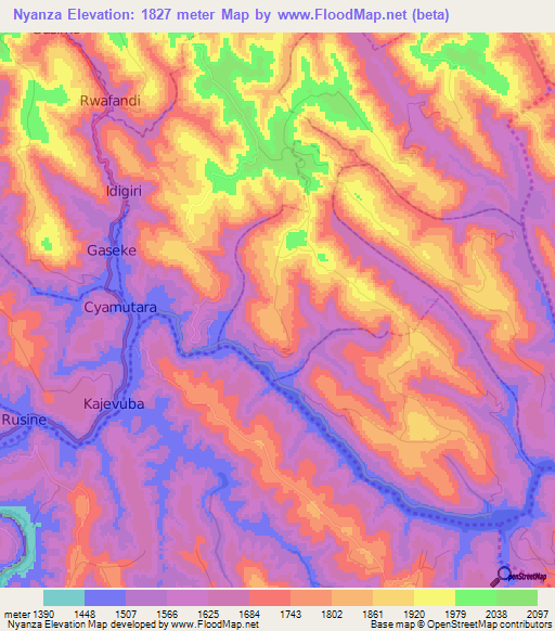 Nyanza,Rwanda Elevation Map
