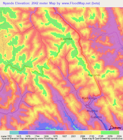 Nyande,Rwanda Elevation Map